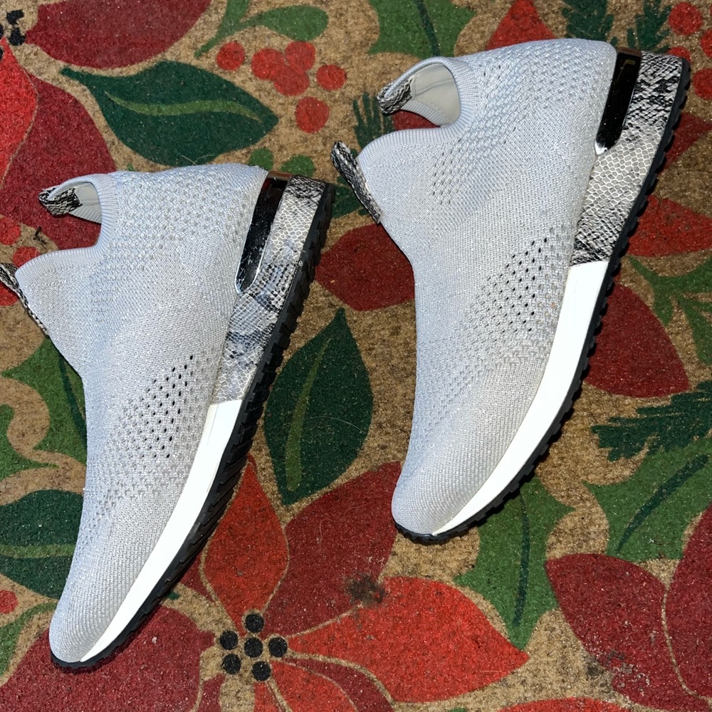 Grey Ankle mesh sneakers  with Snakeskin Detail